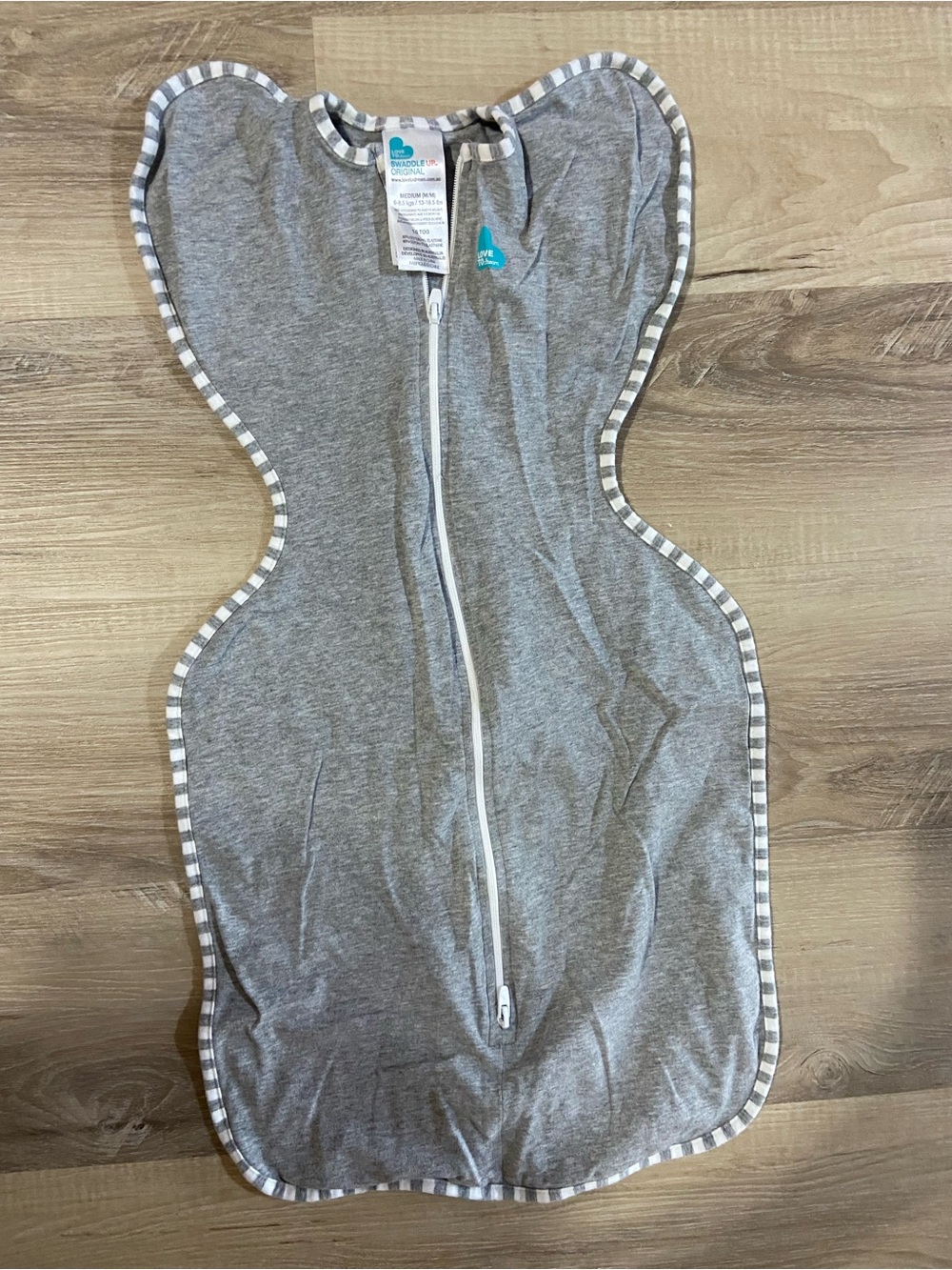 Love to Dream Grey Swaddle with Stripe Trim and Front Zip